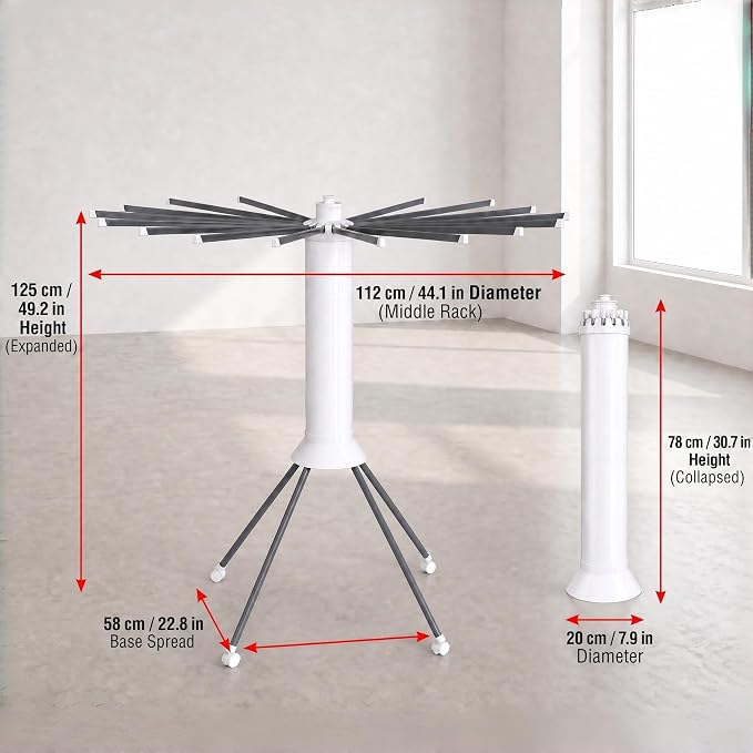 Clothes Drying Rack Foldable with Rolling Wheels, Portable Laundry Drying Rack with 16 Aluminum Arms, Stable 4-Leg Base, 360° Rotating Design for Indoor Outdoor (Single-tier without shoe rack)