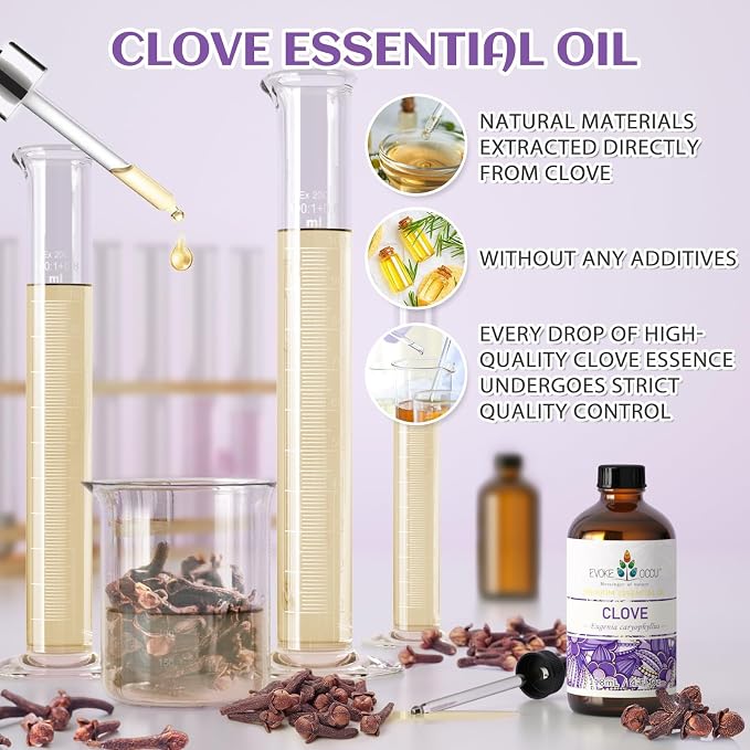 EVOKE OCCU Clove Essential Oil for Teeth and Gums, Skin, Aromatherapy | Clove Oil for Oral Care, Diffuser, Sore Muscles, Hair care, DIY Cleaning Sprays, Candle and Soap Making