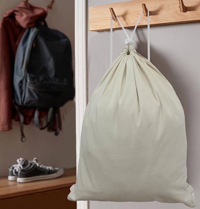 COTTON CRAFT Large Laundry Bag Backpack - 4 Pack Washable Utility Bag | Heavy Duty Durable Canvas Drawstring Closure Laundry Bag - Dorm Hamper Travel Laundry Organizer Sack - 18x24 inches - Natural