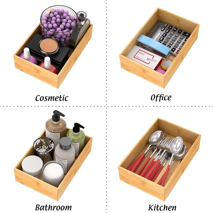 Bamboo Kitchen Drawer Organizer 9"x 6", Storage Box for Utensil Organizer | Wooden Silverware Tray Cutlery Holder Flatware Containers, Multi-Use Deep Drawer Dividers Organizer for Bathroom, Jewelry