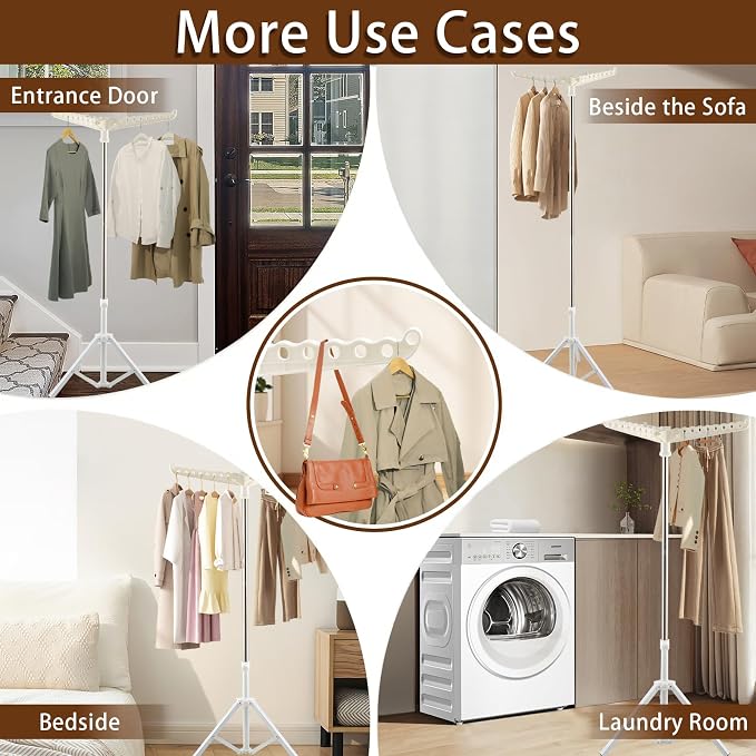 Clothes Drying Rack,Dry Rack for Clothes 36-68" Satin Finish Thickened Stainless Steel Heavy-Duty Tripod Base Space-Saving Collapsable 3 Rotatable Arms