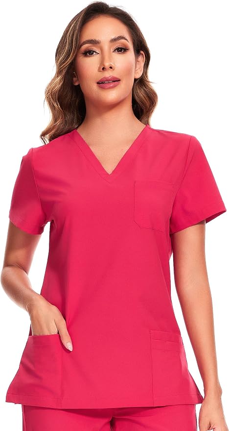 Scrubs Tops for Woman - Soft Stretch, V-Neck Tops | 3 Pockets, Side Split Design, Short Sleeve, Breathable & Lightweight Nursing Shirt, Easy-Care Fabric for All-Day Comfort