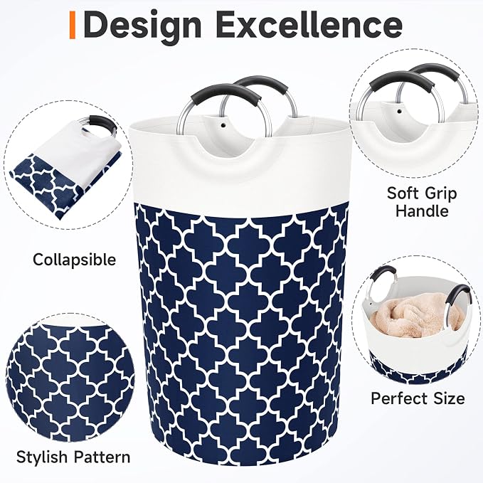 Fabspace Large Laundry Basket Laundry Hamper Bag Washing Bin Clothes Bag Collapsible Tall with Handles Waterproof Travel Bathroom College Essentials Storage for College Dorm, Family (Blue) 115L | Freestanding Laundry Hamper, Waterproof Dirty Clothes St...
