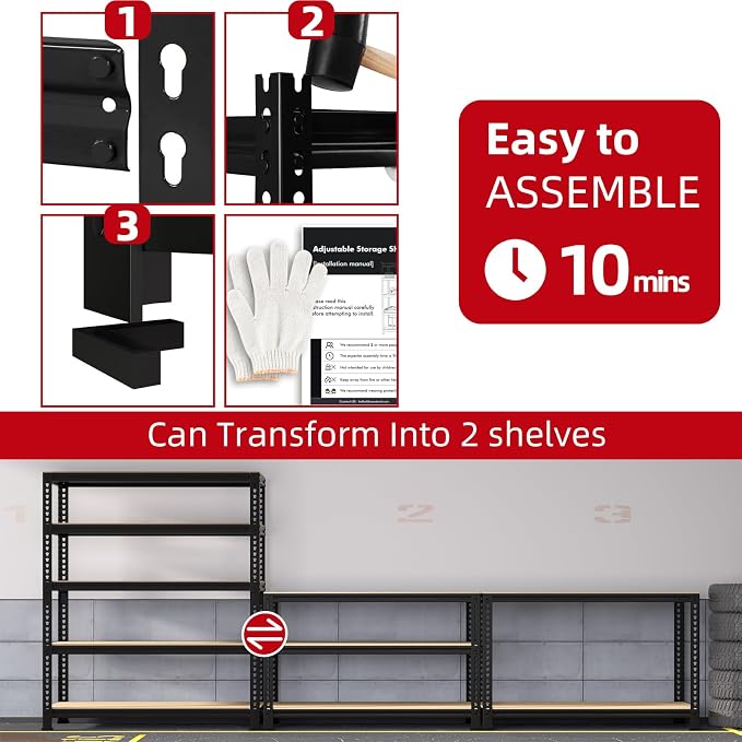 PrimeZone Garage Storage Shelves, 5 Tier Adjustable Metal Shelving, 4 Pack | 31.5"W x 16"D x 63"H, Power-Coated Heavy Duty Steel Frame, Detachable, Freestanding Shelf for Kitchen, Pantry, Basement, 4PCS