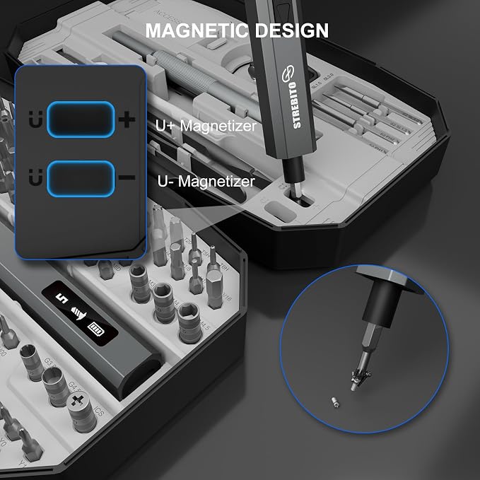 STREBITO 155 in 1 Electric Screwdriver Set, Electric Precision Screwdriver | Upgraded 5 Torque & Indicator, 140 S2 Magnetic Bits, 500mAh Battery, Electronics Tool Kit for RC, Computer, PC, Laptop, Phone