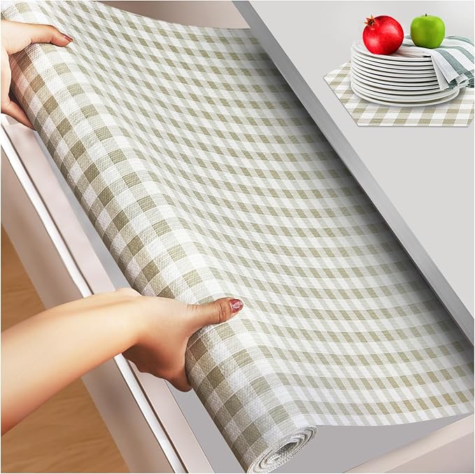 Beautysaid Shelf and Drawer Liner for Kitchen Cabinet Non Adhesive Non Slip | Shelf Paper Waterproof Washable Thickened for Dresser Pantry Shelve Bathroom Protector Liner(Checkered,23.6 in x 20 FT)