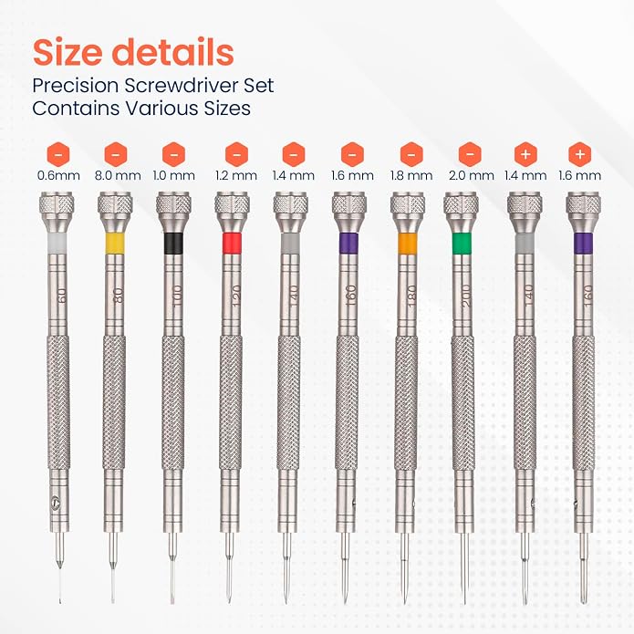 Wrist & Style Professional Screwdriver Kit by W&S for Watches, Glasses and Accessories: (10pc Tool Set) - to Adjust, Remove, Replace and Repair - Stainless Steel Professional - 10 Piece