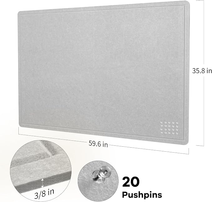 Felt Bulletin Board 60x36 inches, Decorative Pin Board for Home & Office | Cork Board Alternative for Wall with Push Pins, Display Mood Board for Photos, Notes & Reminders