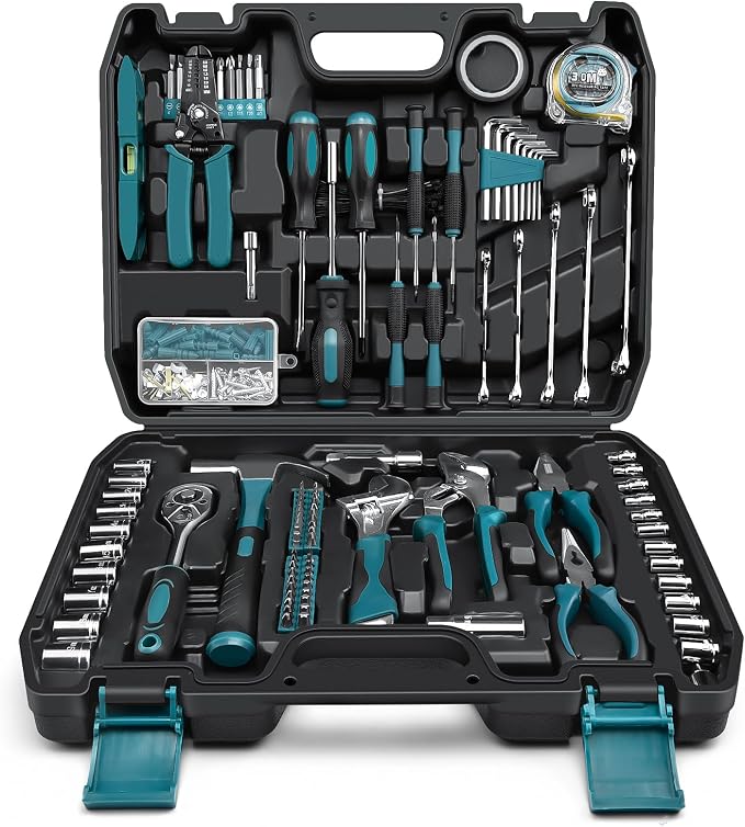 Sundpey 281 Pcs Home Tool Kit Portable Complete General Hand Tool Set Blue | with Socket Wrench Set & Screwdrivers & Hex Keys & Pliers Kit,Men Women Tool Box Set for Household Car House Garage Apartment