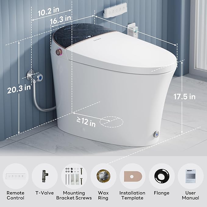 Casta Diva Smart Toilet with Tank, Foam Dispenser, Soft-Close Lid, Foot Kick & Off-seat Auto Flush, Heated Seat, Warm Water & Dryer, Blackout Flush, 1.06 GPF Digital Display with Remote(CD-Y010L)