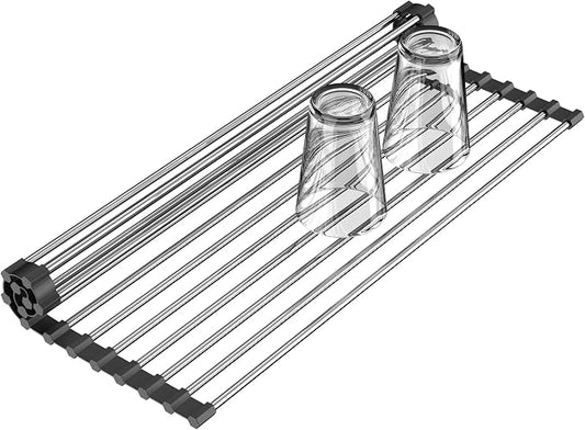Roll Up Dish Drying Rack, 17" L x 11.8" W, Over The Sink Dish Drying Rack for Kitchen, Black