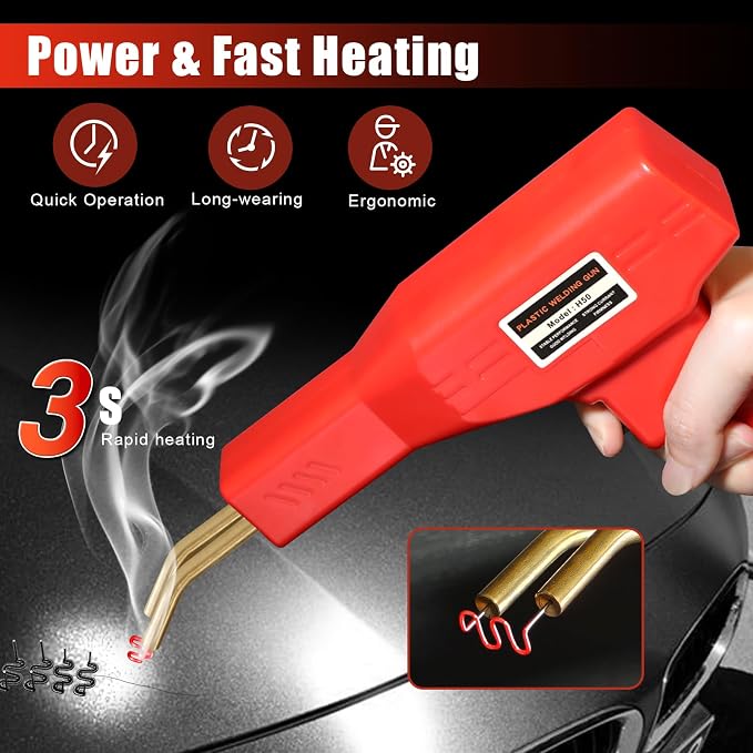 ATOLS Upgraded Plastic Welder, 1000PCS Staples, Pure Copper Transformer, Rapid Heating, Plastic Welding Kit, Hot Stapler Kit, Plastic Welder Gun Kit, Car Bumper Repair Kit, Plastic Repair Kit(Red)