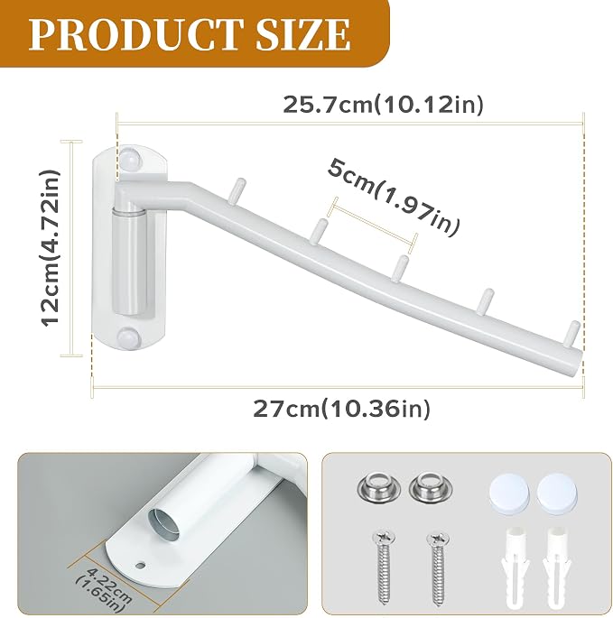 Alise Wall Mounted Drying Rack,Swivel Clothes Drying Hangers,White,2 Pack | Space Saving Clothes Hanger Rack,Heavty Duty Stainless Steel Clothes Wall Drying Rack for Laundry Closet Bedroom/Bathroom