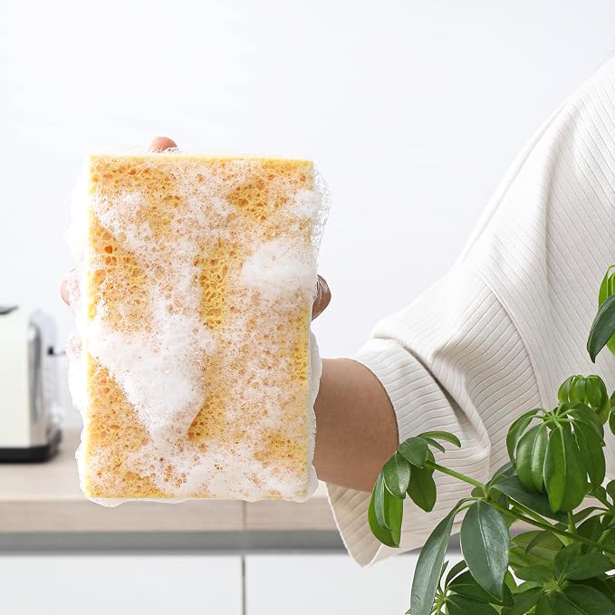 Natural Kitchen Sponges, 2" Thick Heavy Duty Scrub Sponge, 2 Pack | Durable & absorbent,extra large,non-scratching surfaces,ideal for dishes, cookware, pots, pans and bathroom