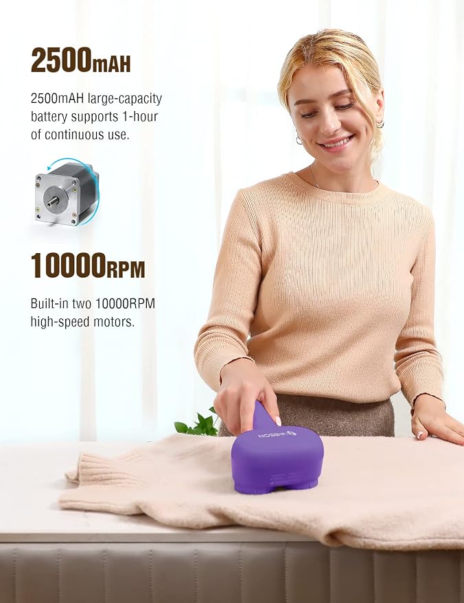 VASSON Fabric Shaver, Sweater Depiller & Pilling Remover | Dual-Head Design for 2X Faster Pilling Removal on Sweaters & Couches