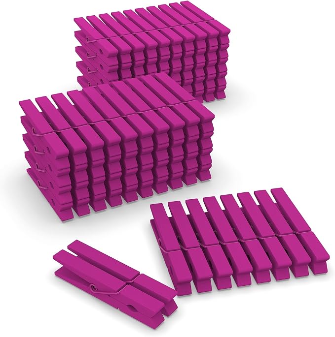 100 Pcs Wooden Clothespins - 2.9 Inch Clothes pins Cheer Clips Heavy Duty | Vibrant for Crafts Classroom Decorations Clothing Pictures Laundry Solid Wood No Splinters Fade‑Proof Magenta Pink