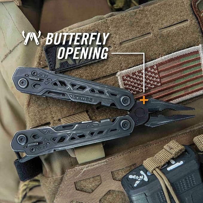 Gerber Truss 17-in-1 EDC Multitool Pliers, Pocket Knife, Molle Sheath,Black | Needle nose pliers, pocket knife, screwdriver, bottle opener included, camping & fishing gear, gifts for men, everyday carry