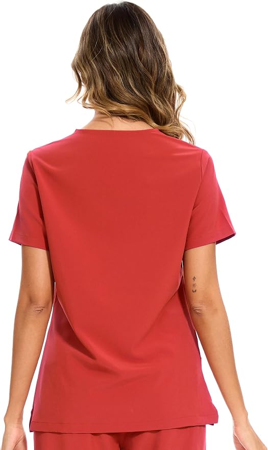Scrubs Tops for Woman - Soft Stretch, V-Neck Tops | 3 Pockets, Side Split Design, Short Sleeve, Breathable & Lightweight Nursing Shirt, Easy-Care Fabric for All-Day Comfort