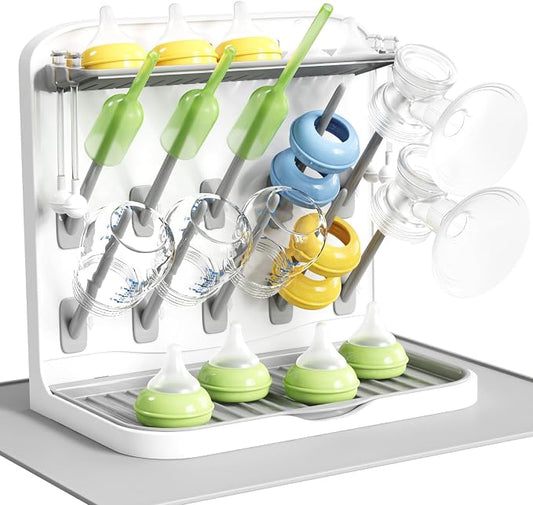 Lifewit 10-Hooks Baby Bottle Drying Rack with Drain Mat for Countertop | Vertical Bottle Storage Organizer, Stand-Up Dryer Holder for Pacifiers, Pump Parts, Baby Stuff, Newborn Essentials Must Haves