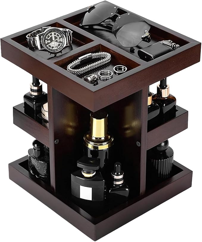 EXIN DECHEN Cologne Organizer for Men,Birthday Gifts for Men,Walnut Color | Easy Installation,360° Rotating,Boyfriend Husband Dad Gift Ideas,Mens Accessories for Desk,Bathroom Countertop,Vanity,Dresser