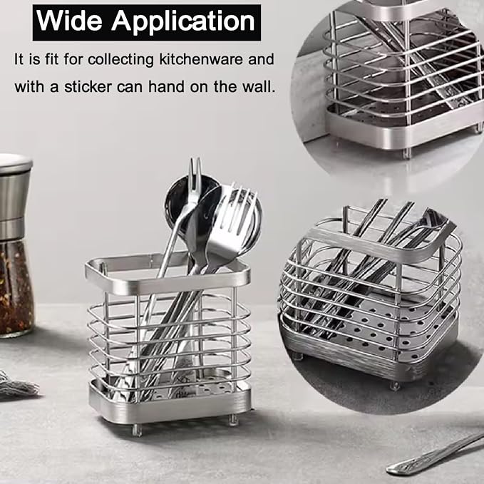Utensil Holder, Food Grade Stainless Steel Utensil Drying Rack for Kitchen Counter, Silverware Cutlery Flatware Holder Forks, Knives, Spoons, Chopsticks Organizer Silver