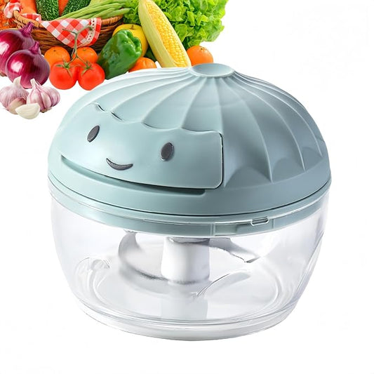 Manual Food Processor Vegetable Chopper, Mini Hand Pull String Garlic Chopper Onion Cutter for Veggies, Ginger, Fruits, Nuts, Avocado, garlic etc., Food Safe Material, 160ml (blue)