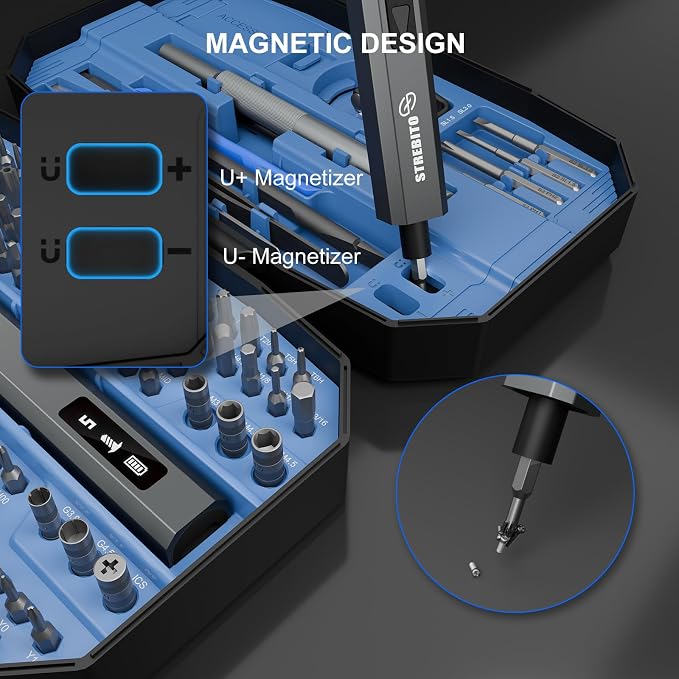 STREBITO Mini Electric Screwdriver Set 155 in 1, Small Electric Screwdriver | Upgraded 5 Torque & Indicator, 140 S2 Magnetic Bits, 500mAh Battery, Electronics Tool Kit for RC, Computer, PC, Laptop, Phone