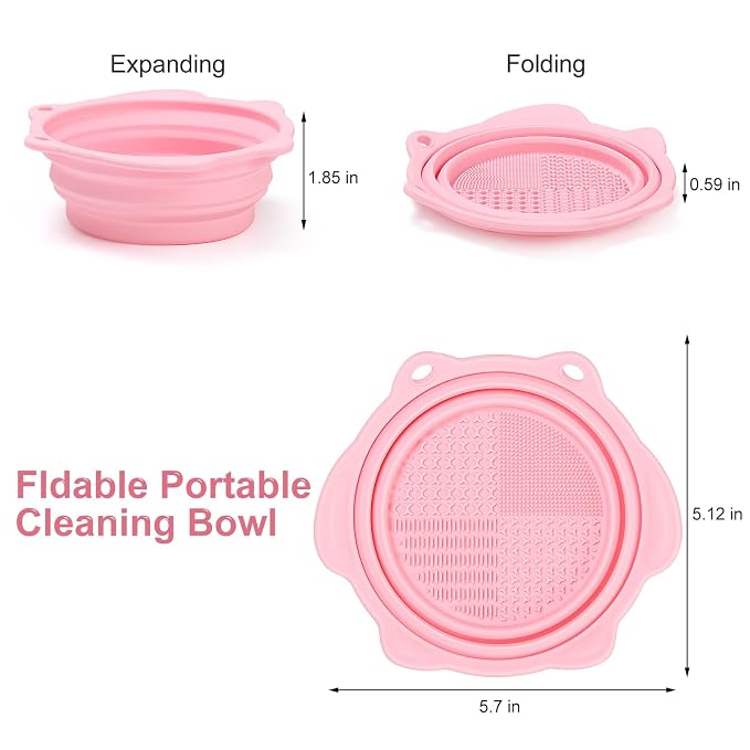 Foldable Silicone Makeup Brush Cleaner Bowl | Portable Cleaning Tool For Brushes, Powder Puffs, Sponges (Light Pink)