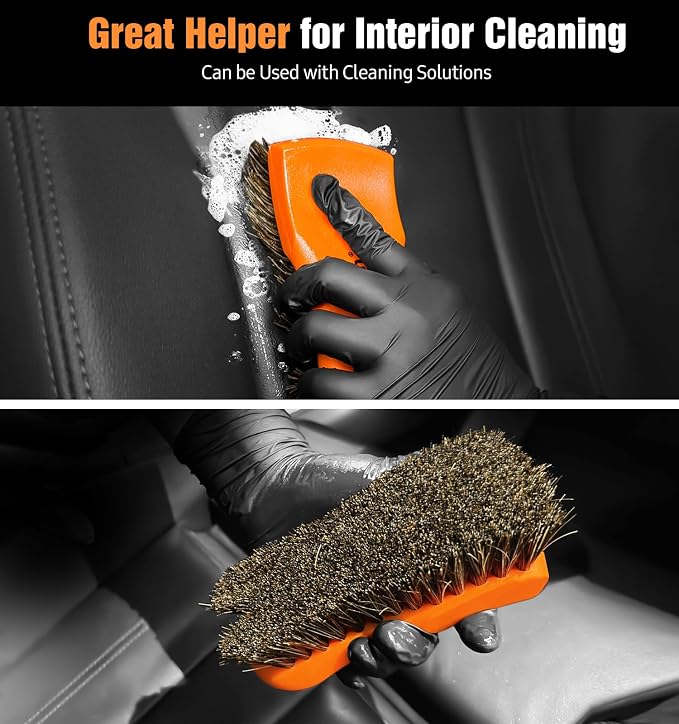 YeewayVeh 2PCS Leather Cleaning Brush, Horse Hair Brush for Car Leather Seat, Fabric, Shoes and Furniture, Soft Detailing Brush for Carpets, Seat Belts and Car Interior