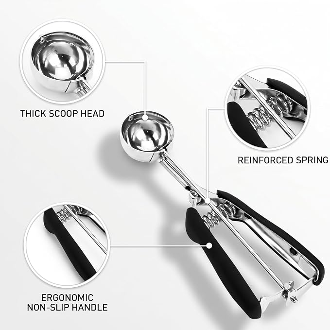 Ice Cream Scoop, 18/8 Stainless Steel Cookie Scoop for Baking, 2.6 Tbsp/42ml/1.4 oz Dough Scoop With Trigger Release - Cupcake and Ice Cream Scooper