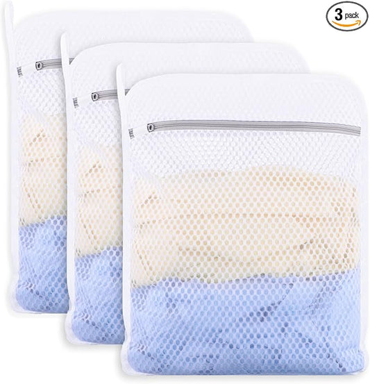 3-Pack Durable Honeycomb Mesh Laundry Bags for Delicates, 12 x 16 Inches | 120gsm Honeycomb Mesh, Sturdy Zipper, Protect Delicates, Reusable, Washer & Dryer Safe, For College, Dorm, Home and Travel