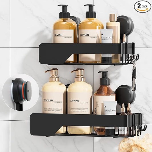 TAILI Shower Caddy Suction Cup Stainless Steel Rustproof Shower Shelves, No Drilling Wall Mounted Basket, Upgraded Removable Suction Cup Bathroom,Visible indicator Black 2pack