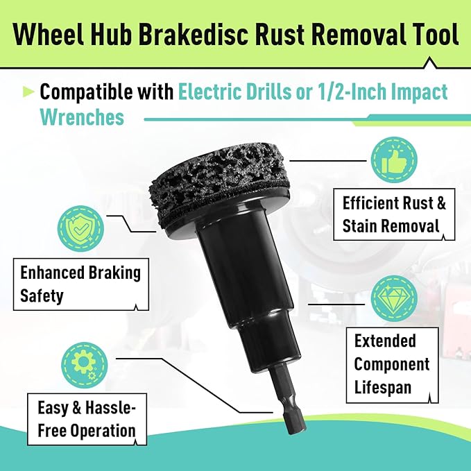 Wheel Hub Cleaning Tool Kit, 10 Pads Wheel Stud and Hub Cleaner, Fits Power Drill or 1/2" Impact Driven Wrenches, Wheel Hub Resurfacing Kit Includes for Quick Rust Studs, Hubs, Rotors