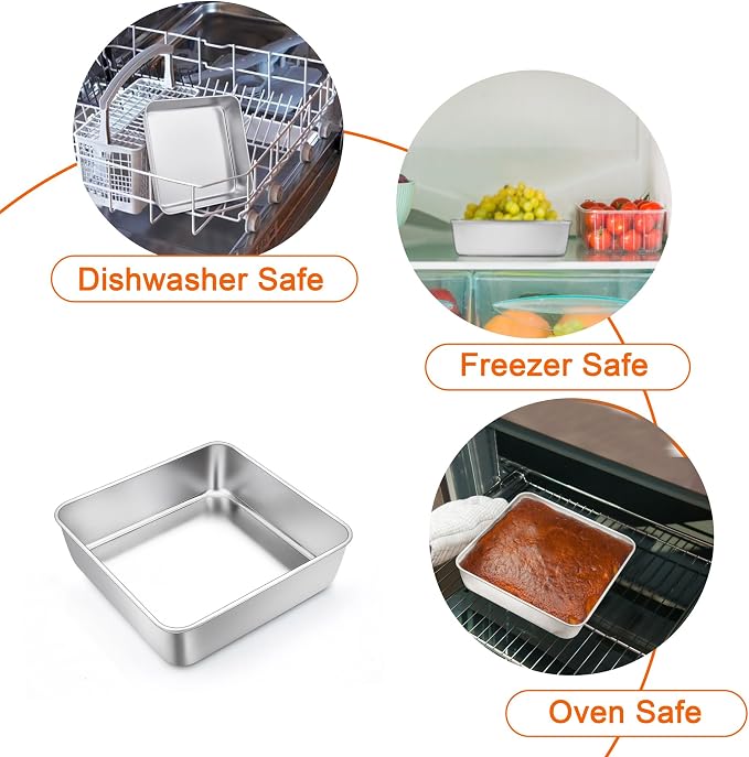 TeamFar Square Cake Pan 6 Inch, Stainless Steel Mini Square Baking Pan for Cake Brownie, Healthy & Sturdy, One Piece Design & Smooth Edge, Dishwasher Safe & Easy Clean