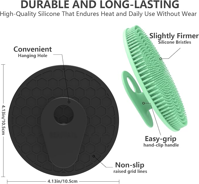 Silicone Body Scrubber 4 Pack, BEAUTAIL Gentle Exfoliating Shower Scrubber | Hygienic Silicone Loofah, Easy-Grip Handle, Soft Bath Brush for Sensitive Skin, Women, Men & Kids (Black+Blue+Pink+Green)