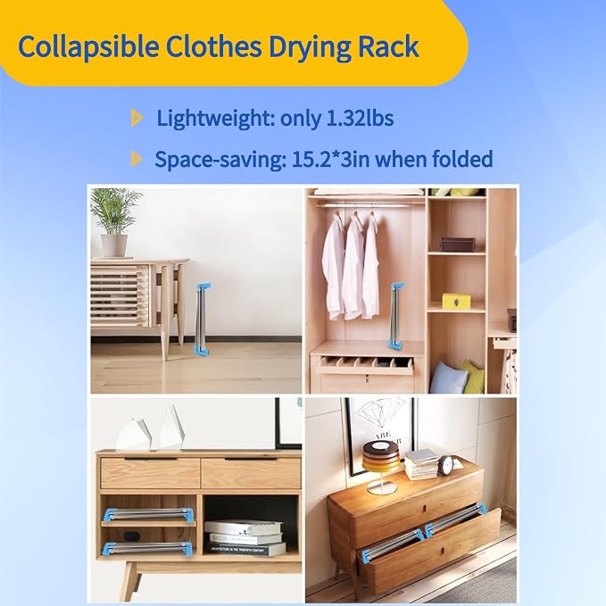 Portable Travel Garment Rack, Upgraded Easy Folding Drying Clothes Rack | Stainless Steel; Lightweight; Retractable Drying Rack for Laundry, Travel, Camping, Hotel, Dance