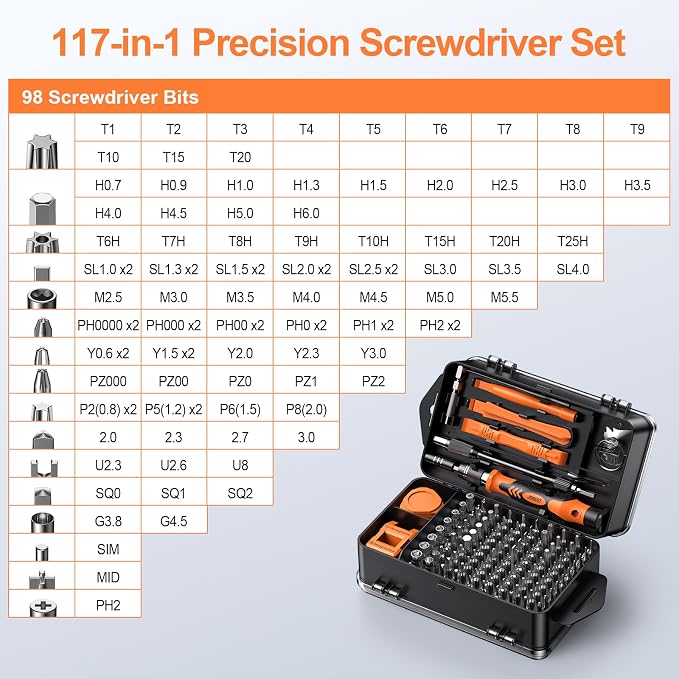 JOREST 117 in 1 Precision Screwdriver Set, Mini Tool Kit with Torx Phillips | Magnetic Repair Kit for Computer, Macbook, Laptop, PC, RC, PS5, iphone, Electronics, XBOX, Glasses