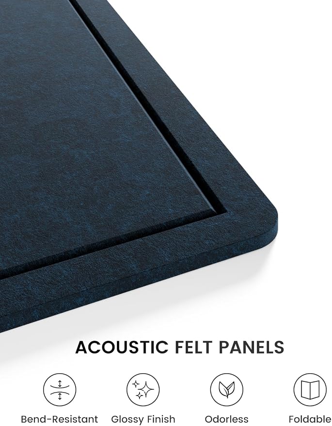 Fluxynara 23.6" x 17.1" Bulletin Board, Carbon Blue | Cork Board Alternative with 12 Removable Adhesive Tabs, Foldable Felt Pin Board for Home, Office, Classroom & Dorm