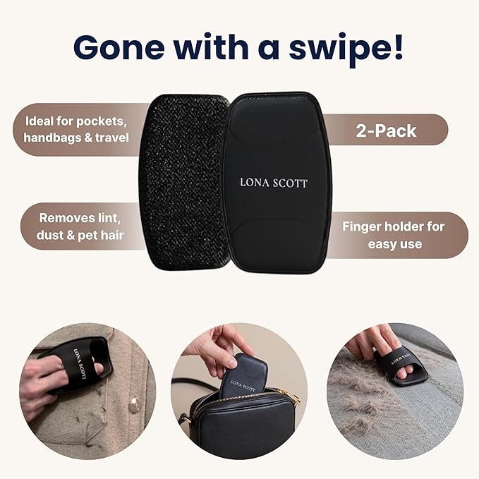 Pocket Lint Brush x2, Reusable Lint Remover & Lint Roller for Clothes, Travel, Pet Hair Remover, Dust & Dandruff