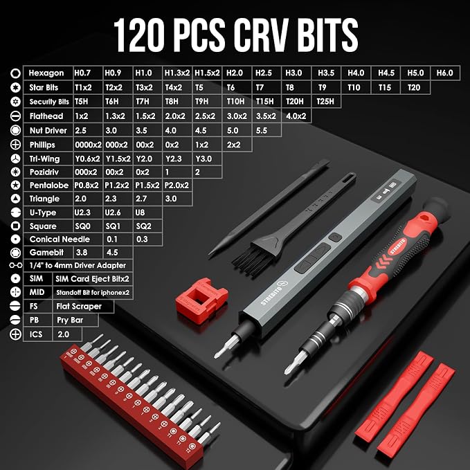 STREBITO 144-Piece Upgraded Electric Screwdriver | Max 0.7 N.m, 120 Magnetic Bits, 5-gear Torque Adjustment, Precision Screwdriver Set, Repair Tool Kit for Electronics and PC