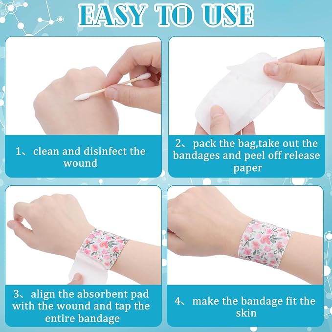 Sinmoe 100 Pcs Large Bandages 2 x 4 Inch Latex Free Big Adhesive Flower Wound Care Flexible Fabric Bandages for Care and Protect Wounds