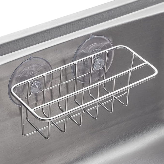 TESOT Sink Caddy Sponge Holder for Kitchen Sink Dish Cloth Hanger 2 Suspension Options(Suction Cups and Adhesive Hook), SUS304 Stainless Steel, Silver