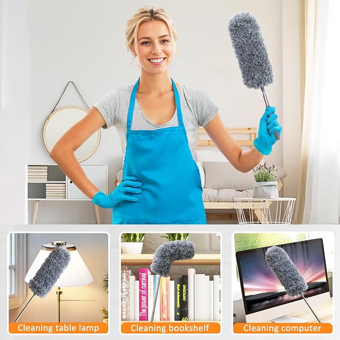 2 Pack Mini Microfiber Feather Duster for Cleaning, with Extendable Pole, Hand Washable Dusters, Cleaning Tools for Office, Car, Window, Furniture