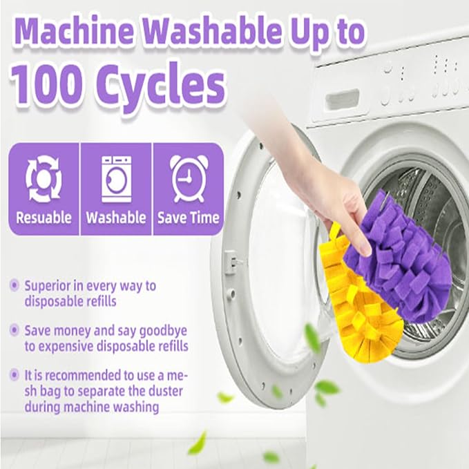 12 PCS Microfiber Reusable Duster Refills for Swiffer Duster | Washable Fleece Pads with 1 Handle, 360° Multi-surface Dusters, Heavy Duty Duster Refills, Wet & Dry Use, Rainbow Colors