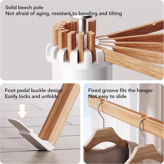 LIENAHU Clothes Drying Rack Tripod,Drying Rack Clothing,Laundry Drying Rack,Floor Standing,16 Wooden Poles,Collapsible Drying Racks for Laundry,Retractable,Foldable,Folding