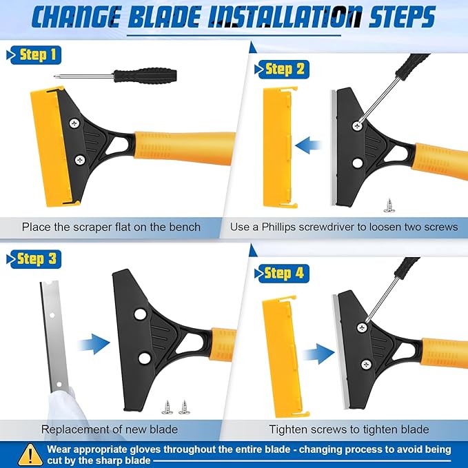 Floor Scraper with 45.7” Long Handle, 4 Inch Razor Blade Scraper with 10PCS Extra Metal Blades,Paint Scrapers for Cleaning Wall Glass Tile Floor Paint Gum Stains Stickers Linoleum