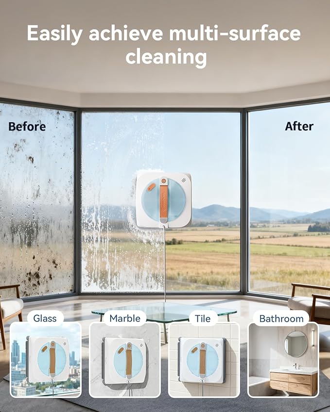 Upgraded Window Cleaning Robot, 8000Pa Strong Suction, 15-Stage Anti-Fall, Smart Path Planning, Edge Detection, App & Remote Control, Automatic Glass Cleaner for High Rise Windows, Glass, Tile