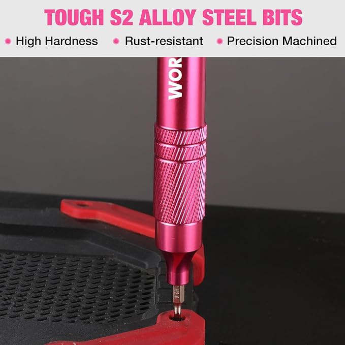 WORKPRO 24 in 1 Multi Bit Mini Screwdriver Set Magnetic, Pink | Manual Pen Screwdrivers, Tough S2 Steel Small Screwdriver Bits for Eyeglass, Watch, Laptop, Phone, Jewelry and Electronic