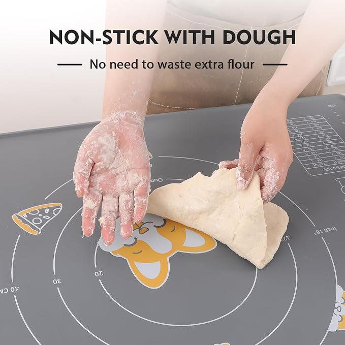 Ourokhome Silicone Baking Mat Sheet and Pastry Dough Cutter, 0.5 Inch Thick 28" X 20" BPA free Silicone Rolling Mat, Non-Stick and Anti-Slip, Dishwasher Safe (Gray)