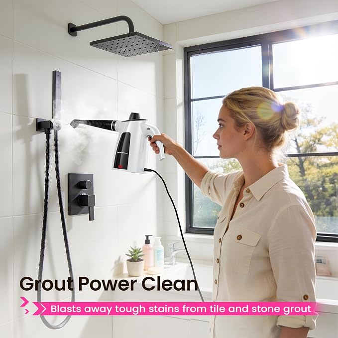 Steam Cleaner, Pressurized Handheld Multi-Surface Natural Steam Cleaner with 12pcs Accessory & Safety Lock, Portable Steamer for Cleaning Home, Kitchen, Bathroom, Car, Upholstery, Grout, Window